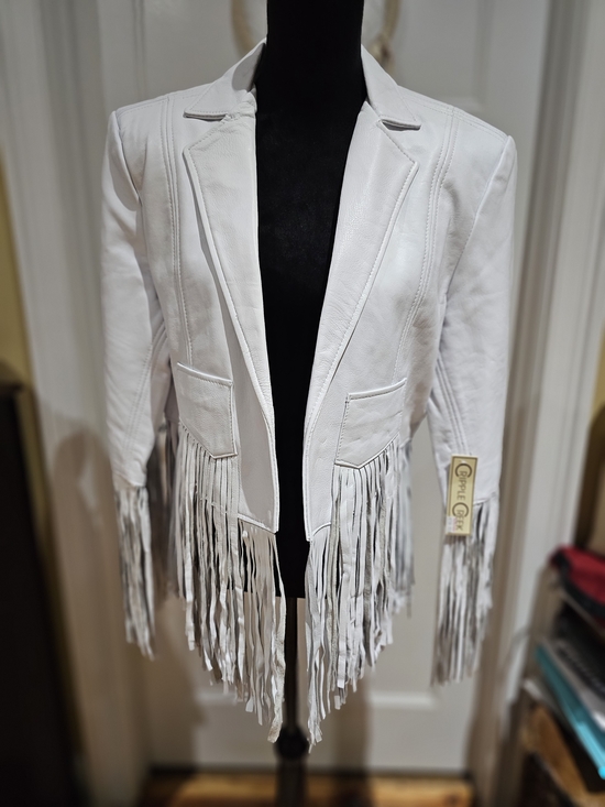 Cripple Creek Jackets & Blazers - White Genuine Leather Fringe Blazer Jacket, NWT
